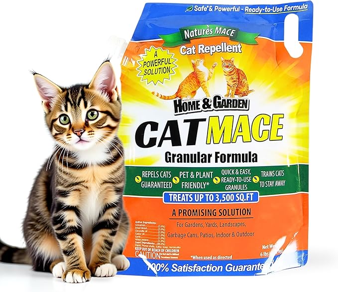 Nature's Mace Cat Mace, Cat Repellent Outdoor Granular, Deterrent, Stop Cats, Keep Cats Away, for Yard, Garden, Anti Cat Pee, No-Dig, Training Tool, 6 lb, Safe to Use Around People, Pets, Plants