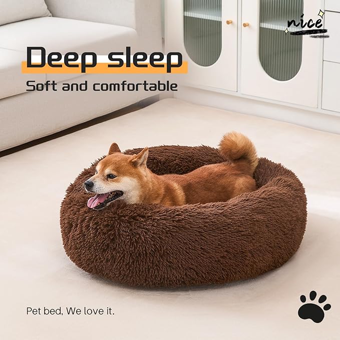 Comfort Donut Dog Bed for Small Dogs, Cat Bed & Pet Bed for Indoor Use, Medium Size with Soft Plush, Round Dog Beds for Large Dogs and Cats