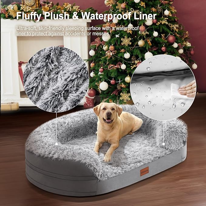 Gimars 3.7in Ultra Thick Orthopedic Dog Beds for Large Dogs,Soft Egg Foam Dog Sofa Bed, 28D Crate Foam Washable Cover, Waterproof Lining Supportive Half-Round for Aging Dogs 41.3x32.6x7.7in