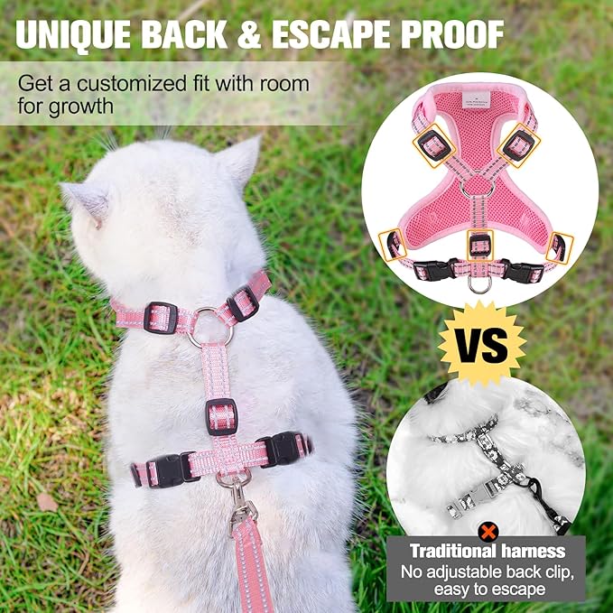 BEAUTYZOO Cat Harness and Leash Set for Walking Escape Proof, Neck Release Adjustable Harness for Kitten Puppy Small Medium Large Cats, Soft Cute Easy Control Small Cat Harness for Cats Boy and Girls