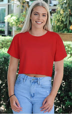 Womens Summer Crop Tops Short Sleeve Round Neck T-Shirts Loose Fit Casual Blouse