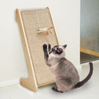 Meeyoview L Shape Cat Scratcher Ramp, 27'' Sisal Scratching Post, Vertical Cat Scratcher for Indoor Cats, Solid Wooden Scratch Board, Furniture Protector with Catnip