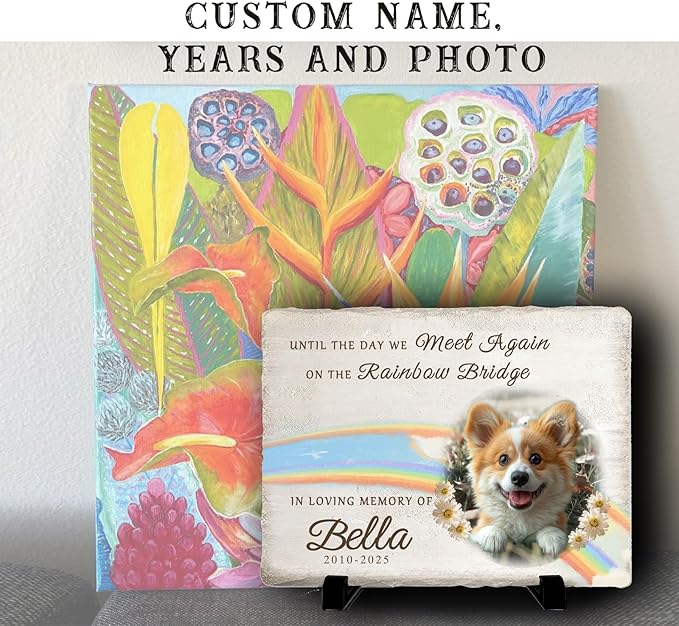 Personalized Pet Memorial Stone, Custom Dog Memorial Gifts for Loss of Dog with Photo Name Date, Dog Remembrance Gift, Loss of Dog Sympathy Gift for Dog Cat Lovers (Quote 4)