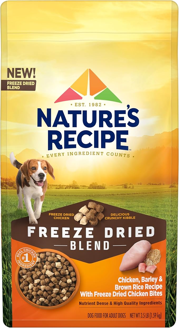 Nature's Recipe Chicken, Barley & Brown Rice Recipe Dry Dog Food with Freeze Dried Chicken Bites 3.5 lb Bag (Pack of 4)