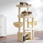 Hey-brother Cat Tree Tower, Scratching Posts with Extra Large Platform, Specious Condo, 2 Cozy Hammocks, Self-Grooming Brush for Indoor Adult Cats, Maine Coon 51.1 inches, Beige MPJ070M