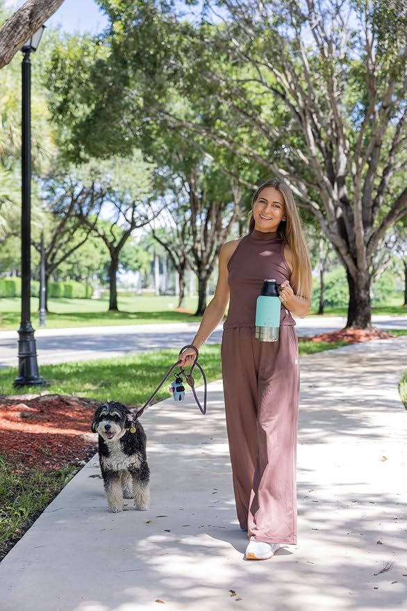 Stainless Steel Insulated Water Bottle with 2 Removable Water Bowls for Dogs – Leak-Proof Portable Dog Water Bottle - Travel Accessories for Dogs - 32oz - Teal