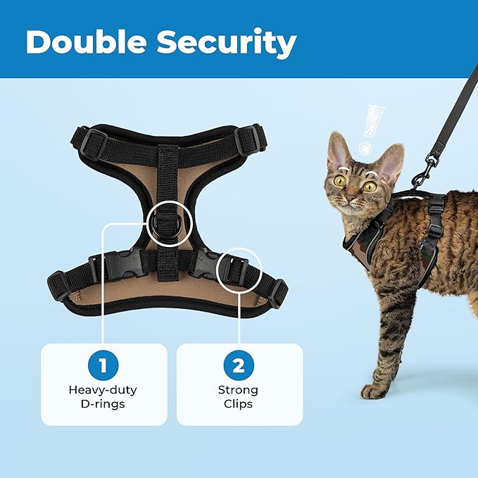Voyager Escape-Proof Step-in Lock Cat Harness & 5ft Neoprene-Handle Leash Set All-Weather Mesh with Reflective Stitching for Small to Large Cats by Best Pet Supplies, Army (327), XXS