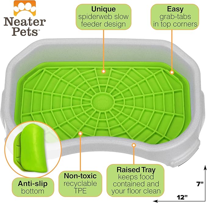 Neater Pets - Neat-LIK Pad with Mess-Proof Tray Keeps Floors Clean - Slow Feeding Pad for Dogs & Cats - Relieves Anxiety & Cures Boredom - Fill Licking Pad with Treats & Food (Green & Vanilla Bean)