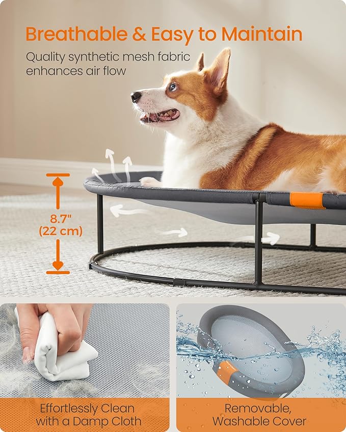 Feandrea Pet Bed, Cat Hammock, Elevated Cat Bed for Multiple Cats, with Removable Washable Mesh, for Pets up to 70 lb, Oval, Gray UPCB004G01