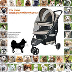 ROODO 3 Wheel Dog Pet Cat Stroller Best Lightweight Foldable Compact Portable Jogger All Terrain Travel Pet Gear Puppy Kitty Stroller for up to 30lbs Medium Small Dogs and Cats(Light Khaki)