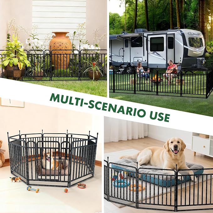 Durable Dog Fence 40" Height 48 Panels Thickened Dog Playpen with Portable Handle & Strap, Easy to Install – Stylish Curved Panel Design for Pets, Indoor Use Outdoor Use