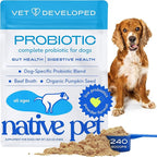 Native Pet Probiotics for Dogs - Dog Probiotics Powder for Digestive Health, Gut Support, & Immune Boost – Vet-Formulated Powder for Maximum Potency with Digestive Enzymes & Prebiotics - 240 Scoops