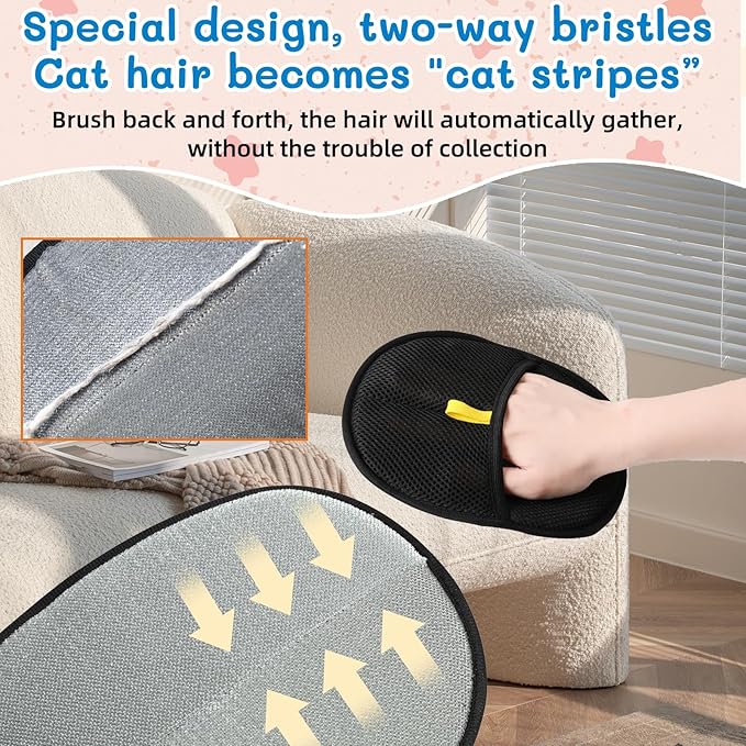 2PCS Pet Hair Removal Gloves, Reusable Double Sided Electrostatic Pet Hair Remover Gloves, Washable Dog & Cat Grooming Gloves for Furniture, Bed, Sheets, Couch, Clothes, Carpet and Car Seat
