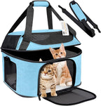Large Cat Carrier for 2 Cats Soft Side Pet Carrier for Kitten Small Dog Collapsible Travel Small Dog Carrier, TSA Airline Approved Carrier for Large Cats 20 lbs, Blue