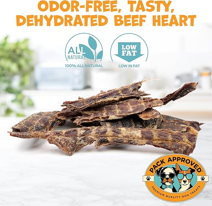 Beef Heart for Dogs - Dehydrated Beef Jerky Dog Treats - Single Ingredient Treat for Training or Reward - 100% Natural Treats - 3.5oz