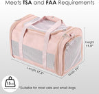 Fashion Leather Dog Carrier, Airline Approved Cat Carrier Soft Sided Pet Bag Carrier Purse for Puppy Kitten Small Animals Pink