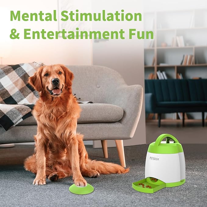 PETGEEK Automatic Dog Treat Dispenser with Button - Puzzle Memory Training Feeder, Pet Geek Button Treat Food Dispensing Toys Interactive, Iq Training Dog Feeder (Green)