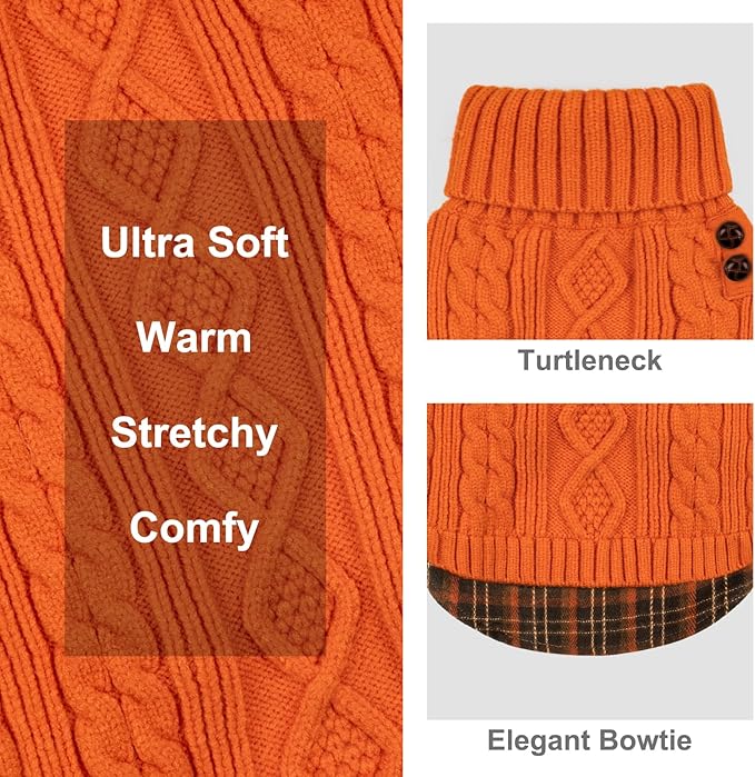 KYEESE Dog Sweater Soft Pullover Dog Sweaters for Small Dogs Girl Comfy Pet Coat for Fall Winter Cold Weather Stretchy Knitwear Cat Clothes with Gingham Patchwork Warm Turtleneck Small Dogs Sweater