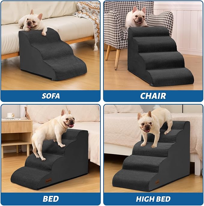 3-Step Dog Ramp and Stairs for Sofa and Chair - Non-Slip Sturdy Pet Steps for Small Dogs and Cats,15.7" H,Black