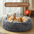 JOLLYVOGUE Calming Dog & Cat Bed for Small Dogs, Anti-Anxiety Donut Cuddler Cozy Soft Round Bed with Anti-Slip Bottom, Fluffy Faux Fur Plush Cushion Beds for Small Medium Dogs, 20"/Smoke Black
