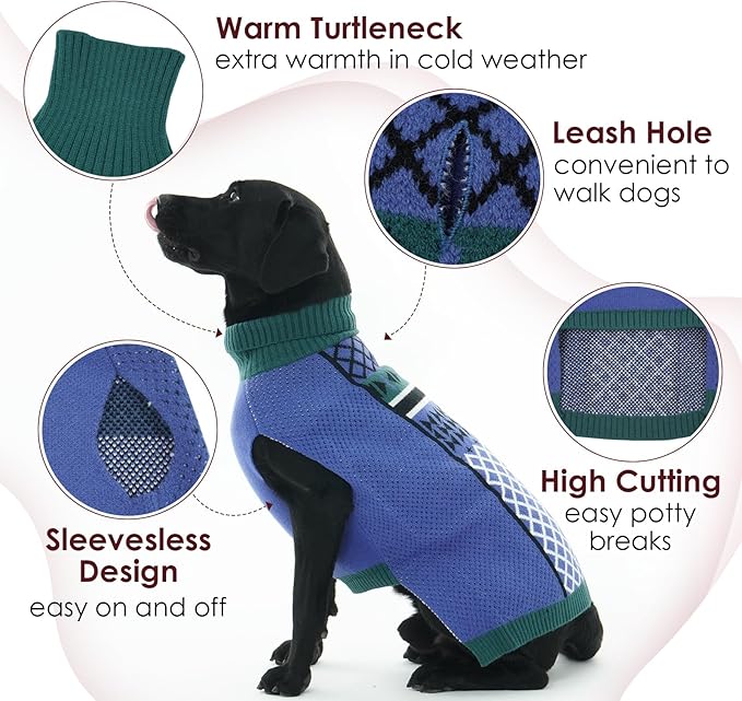 Dog Sweaters for Large Dogs, Warm Turtleneck Sweater with Leash Hole, Thermal Winter Knitwear for Cold Weather Walk Sleep, 2XL Dog Christmas Sweater for Pitbull Clothes, Green XXL