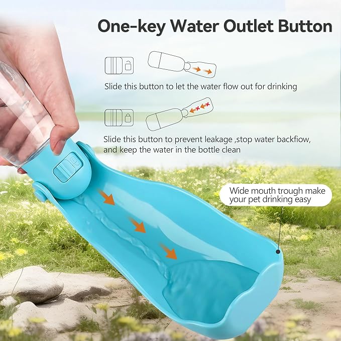 UPSKY Dog Water Bottle | Portable & Foldable Dog Water Bottle | 3-in-1 Portable Pet Water Dispenser with Food Container & Poop Scooper for Outdoor Walking, Hiking & Travel,14.2oz(Blue)