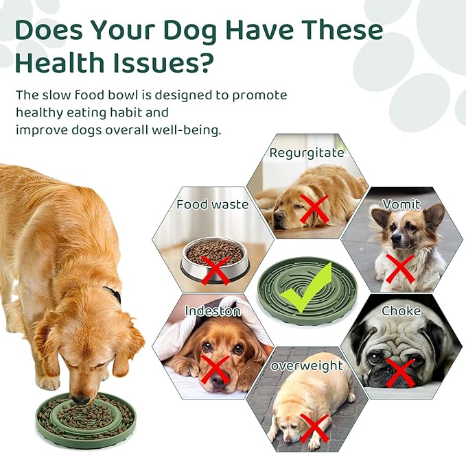 Silicone Dog Feeding Bowl with Suction Cup, Dog Puzzle Feeding Bowls for Heathy Eating - Non Slip Design (Green)
