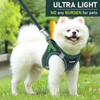 GAMUDA Small Pet Harness Collar and Leash Set, Step in No Chock No Pull Linen Fabric Soft Mesh Dog Vest Harnesses Reflective for Dogs Puppy Cats Kitten Rabbit (Green, M)