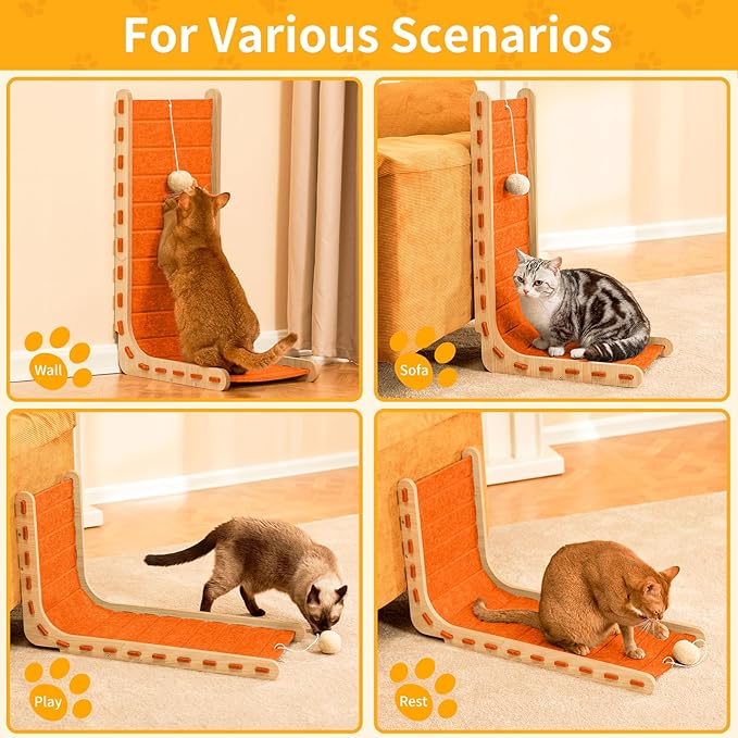 Cat Scratch Pad Felt Cat Scratcher for Indoor Cats Scratching Board Scratchers for Large Cat Scratch Furniture Protector with Ball Kitten Toys L Shape 26.8 Inch Orange