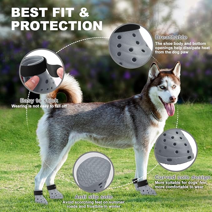 Dog Shoes Breathable Dog Shoe for Hot Pavement, Dog Booties and Paw Protectors, Non-Slip Waterproof Dog Sandals Boots (Gray+Black, S: (2.3’’x1.8'')(L*W))