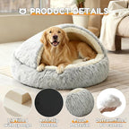 2-in-1 Dog Bed: Upgraded Aluminum Rim Support & Non Slip Bottom - Cozy Cave + Blanket for Large Medium Dogs Under 20 kg (44 lbs) | Plush Self-Heating for Border Collie, Labs
