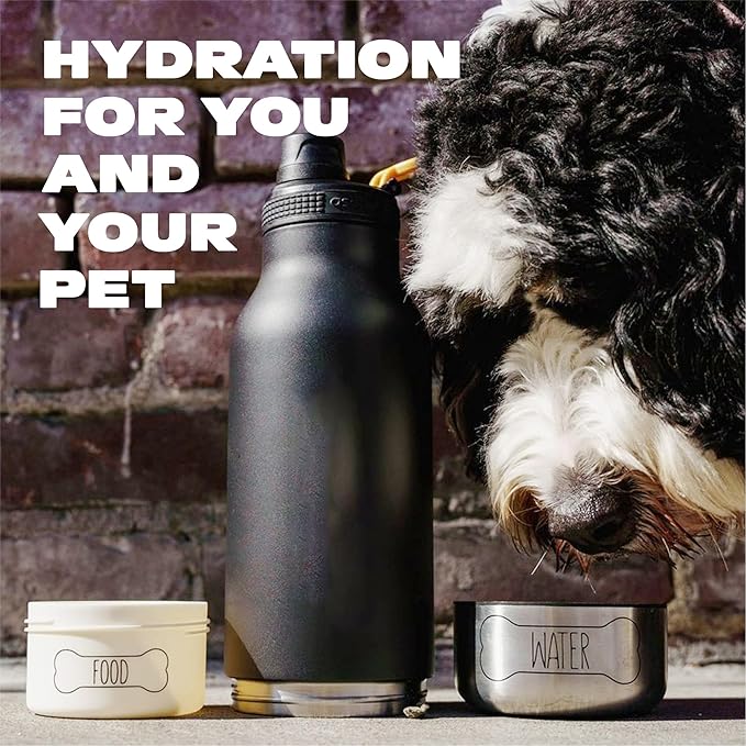 asobu Dog Barky Bottle – Insulated Stainless Steel Water Bottle with 2 Removable Dog Bowls for Food, Treats & Water – Pet-Friendly Travel Bottle for Hiking, Road Trips & Outdoor Adventures