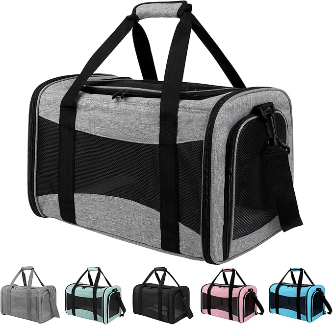 Carriers Soft-Sided Pet Carrier Case for Small Medium Cats Dogs Puppy Under 15 lbs,Airline Approved Cat Carrier with 4 Ventilated Windows (Medium,Grey&Black)