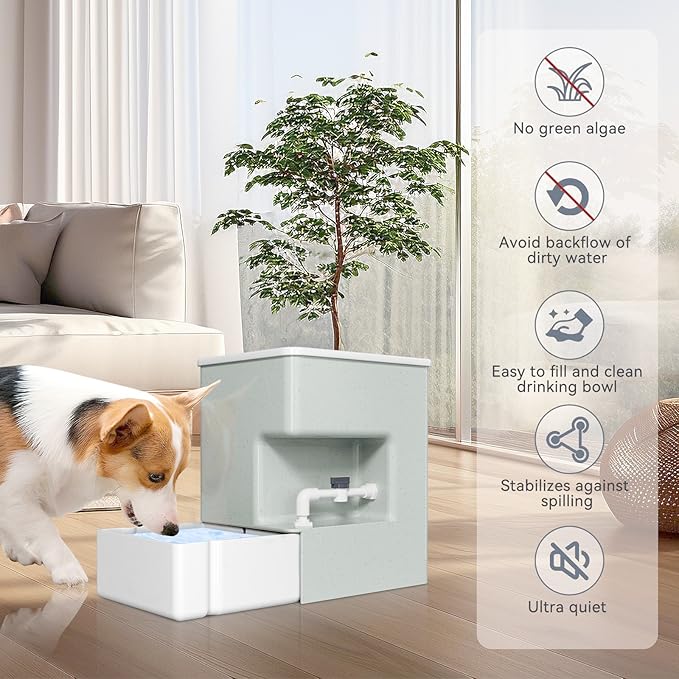 Automatic 8L Pet Waterer - Gravity Water Dispenser for Cats, Puppies, and Dogs.Prevents Dirty Water Backflow, Easy to Refill（White, Green, White）