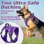 rabbitgoo Tactical Dog Harness for Large Dogs, No Pull Military Service Vest with Handle & Molle, Easy Control for Training Walking, Adjustable Reflective Straps, Purple Camo, L