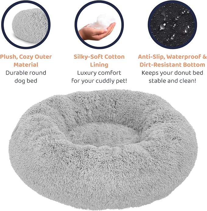 Donut Dog Bed - Premium Comfort for Anxiety Relief - Fluffy & Calming Design with Ultra-Plush Support | Cozy Round Dog Bed with Super Soft Circle Style (Size XL Grey)