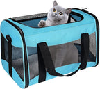 Cat Carrying Case - Pet Carrier Airline Approved, Protable and Breathable Pet Travel Carrier Removable Fleece Pad, Collapsible Cat Carrier Dog Carrier for Medium Cats Small Cats Dogs(Medium, Blue)