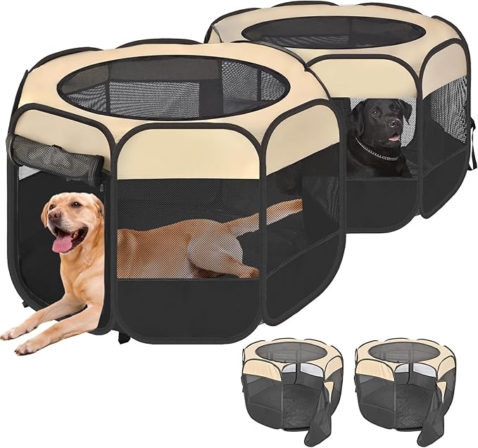 2-in-1 XLarge Pop Up Dog Cat Playpen, Detachable into 2 Separate Pens, Assembly-Free Portable Puppy House Collapsible Crates Pet Pen Tent Kennel Kitten Enclosure Cage Indoor Outdoor Foldable(L)