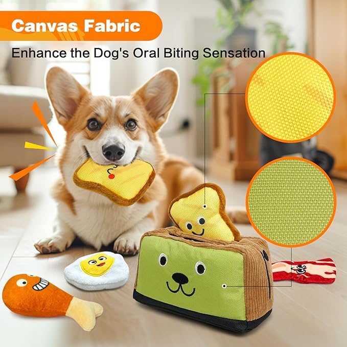 Hide and Seek Dog Toys, Squeaky Interactive Puzzle Dog Toys for Boredom and Stimulation, Dog Enrichment Toys for Small and Medium Dogs - Toaster