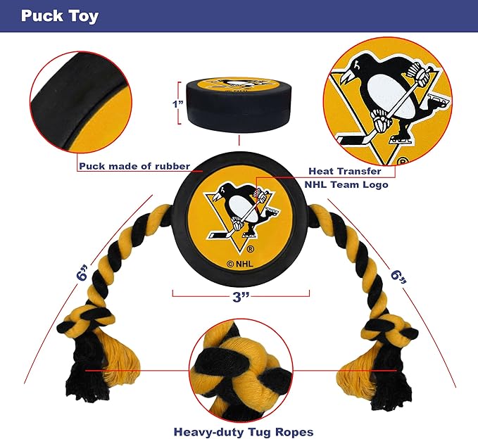 Pets First NHL Pittsburgh Penguins Puck Toy for Dogs & Cats. Play Hockey with Your Pet with This Licensed Dog Tough Toy Reward!
