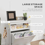 PawHut Dog Feeding Station with Raised Bowls & Storage Cabinet, Pet Feeder Cabinet Container with Hanger for Feeding & Watering Supplies, Dog Food Organizer, White