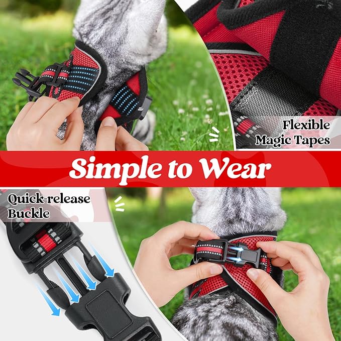 rabbitgoo Cat Harness and Leash Set for Walking Escape Proof, Adjustable Soft Kittens Vest with Reflective Strip for Cats, Comfortable Outdoor Vest, Red, M