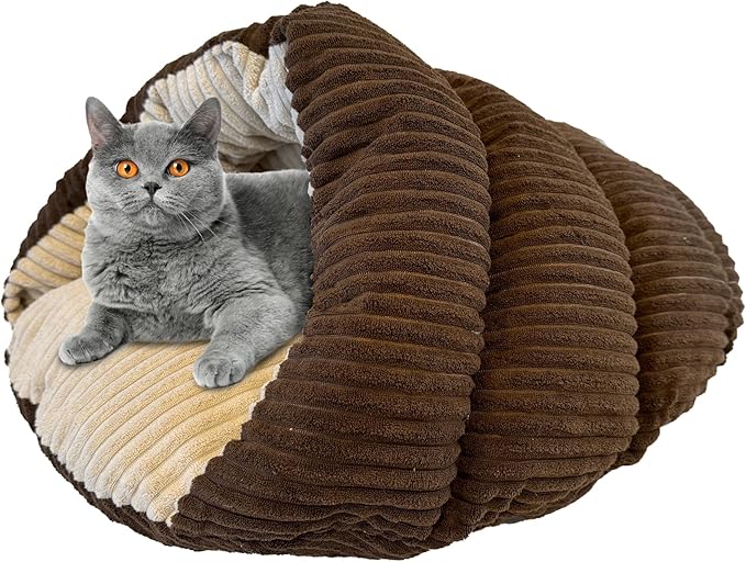 SPOT Sleep Zone Cuddle Cave - Cat Cave Bed for Indoor Cats and Mini Dogs, Durable, Comfortable, Washable for Kittens and Puppies under 10 lbs and 12 inches Long, Corduroy Brown