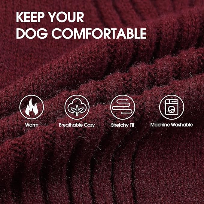 IECOii Dachshund Sweater,Turtleneck Dog Sweater for Small Medium Dogs Girl Boy,Stretchy & Breathable,Warm Knitted Pullover Coat,High Neck Knitwear for Cold Weather Indoor & Outdoor Wear (Burgundy,M)