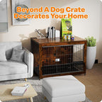 Dog Crate Furniture, Wooden Dog Crate 43in, Decorative Cage with End Table for Dog Indoor Kennel, High Anxiety Dog, Escape-Proof Locks for All Breeds