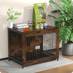 Dog Crate Furniture, Wooden Dog Crate 33in, Decorative Cage with End Table for Dog Indoor Kennel, High Anxiety Dog, Escape-Proof Locks for All Breeds