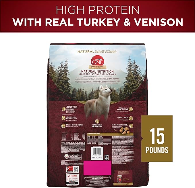 Purina ONE True Instinct With A Blend Of Real Turkey and Venison Dry Dog Food - 15 lb. Bag