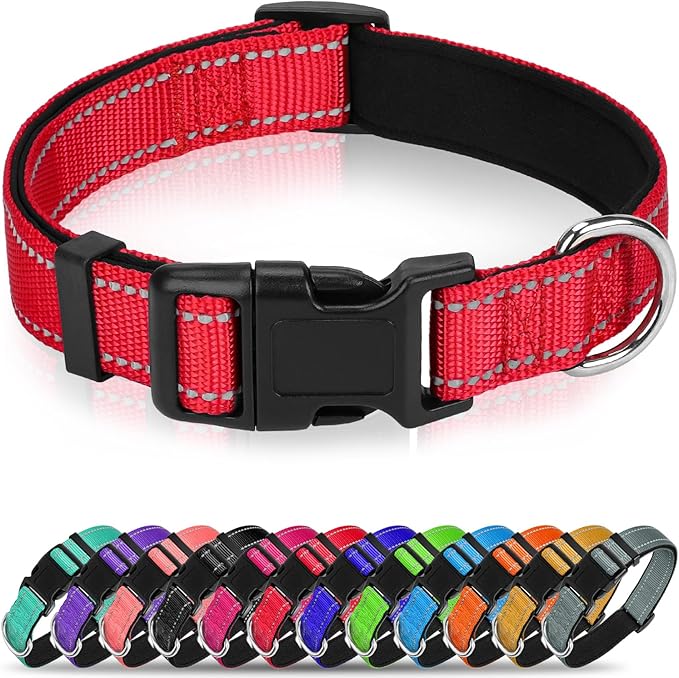 Reflective Dog Collar, Soft Neoprene Padded Nylon Pet Collar with Quick-Release Buckle, Adjustable for Mediunm Dogs,Red,M, 1" Width