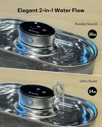 Cat Water Fountain Cordless, 108oz/3.2L Cengcen Wireless Pet Water Fountains Battery Operated 5000mAh, Chew-Proof Charging Cable with Adapter, Stainless Steel Transparent, Premium Edition