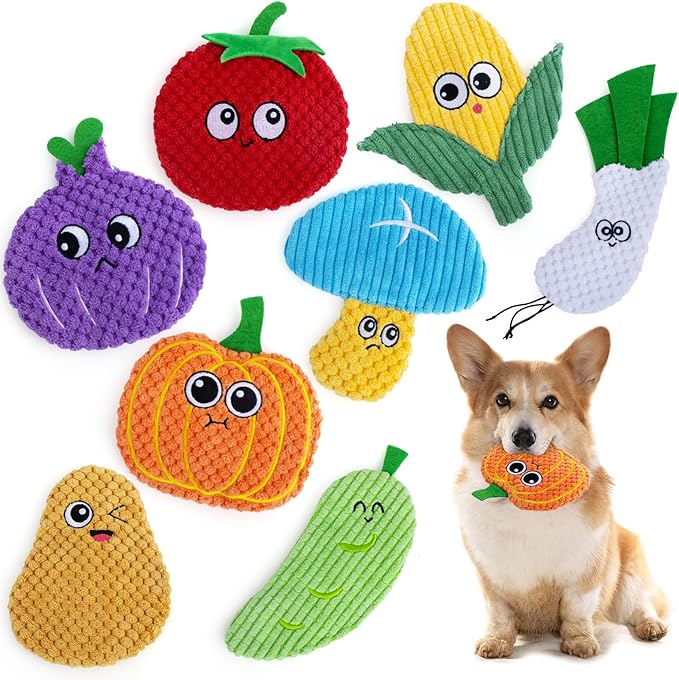 Dog Toys No Stuffing, 8 Pack Dog Squeaky Toy, Crinkle Plush Chew Toy for Small, Medium Breeds, Flat Stuffless Puppy Cute Durable Interactive Toys for Aggressive Chewers